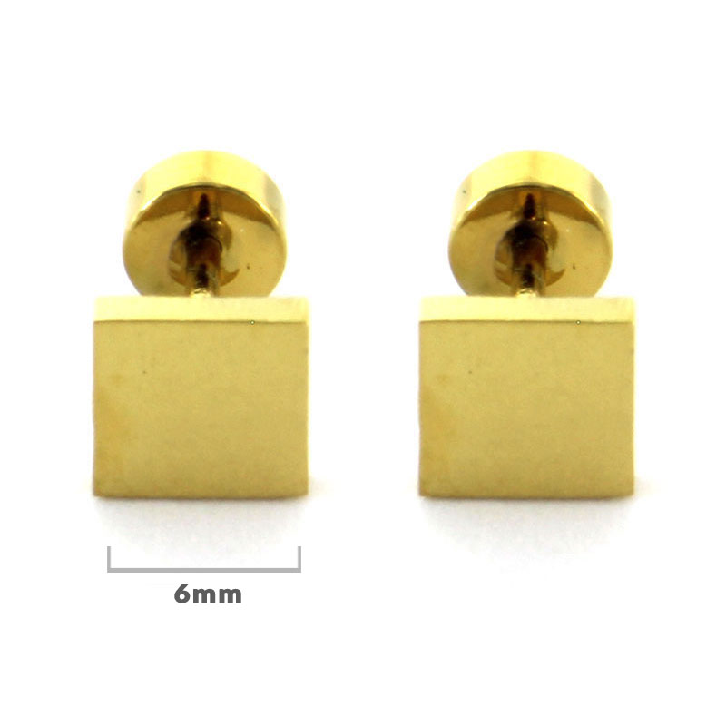 Aretes Acero Plaetado Tipo Broquel Dormilon Cuadrado Liso