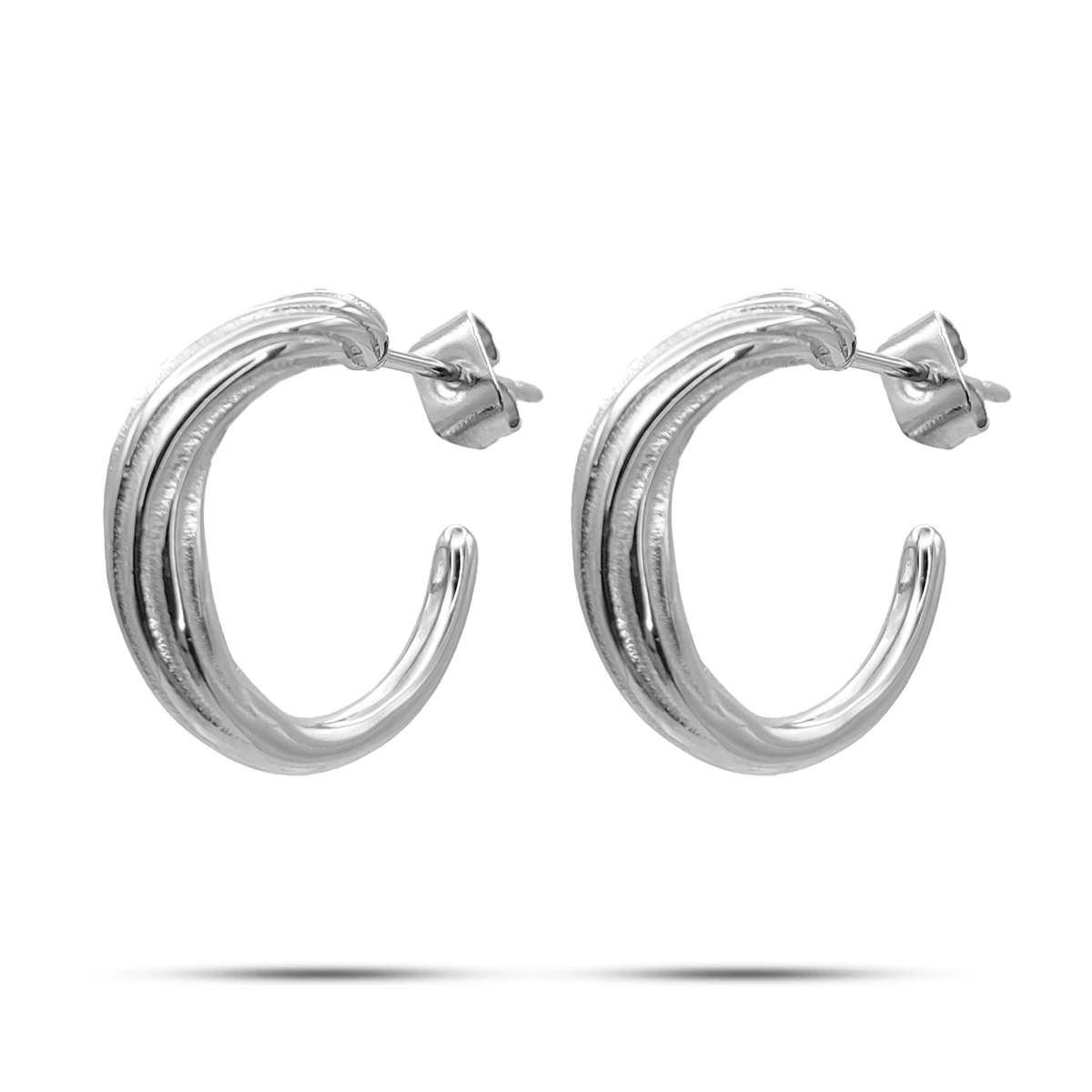 Aretes Acero Plateado Arracada Acanalada Diseno Irregular 4