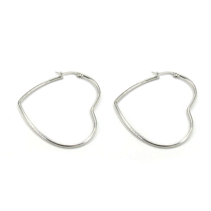 Aretes Acero Plateado Corazon Liso Hueca Tubular 55mm 2