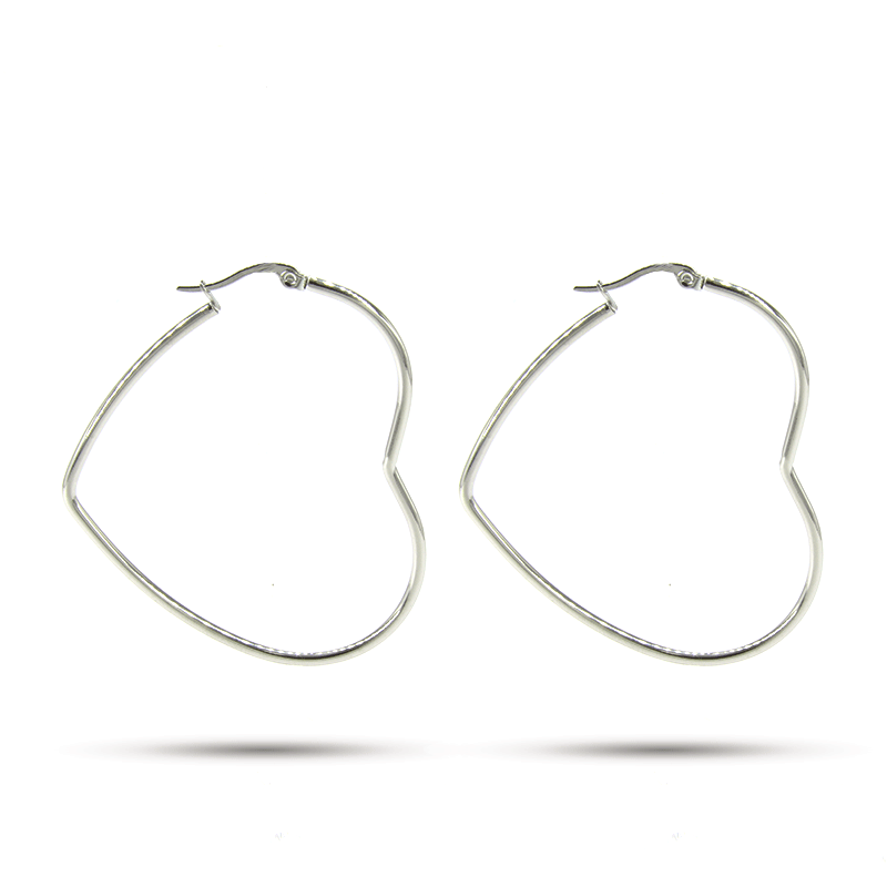 Aretes Acero Plateado Corazon Liso Hueca Tubular 55mm