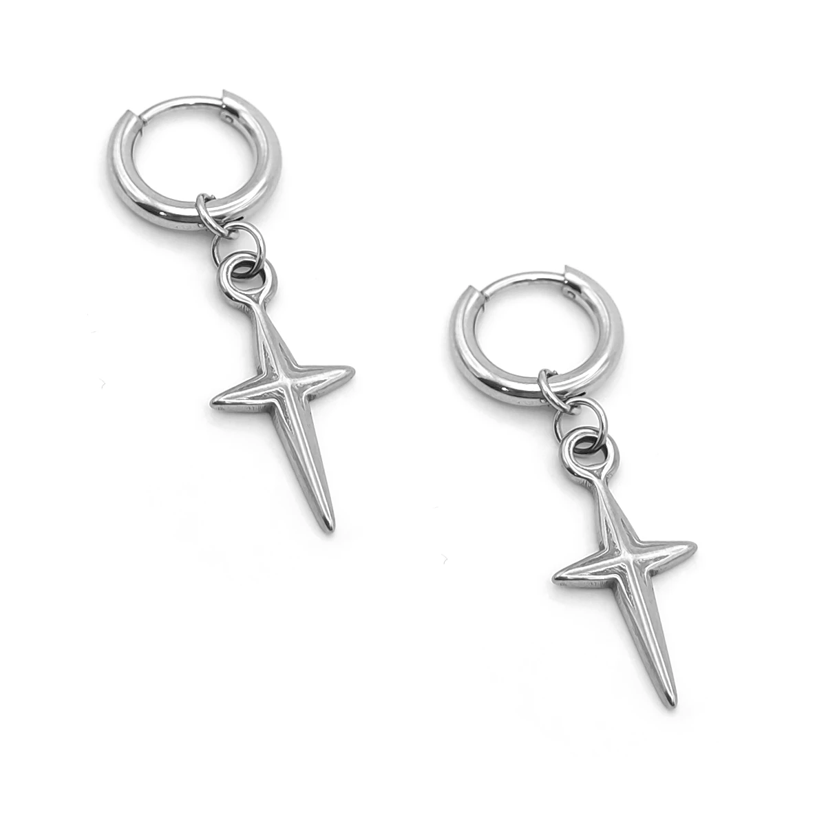 Aretes Acero Plateado Huggies Colgante Ninja Shuriken 3