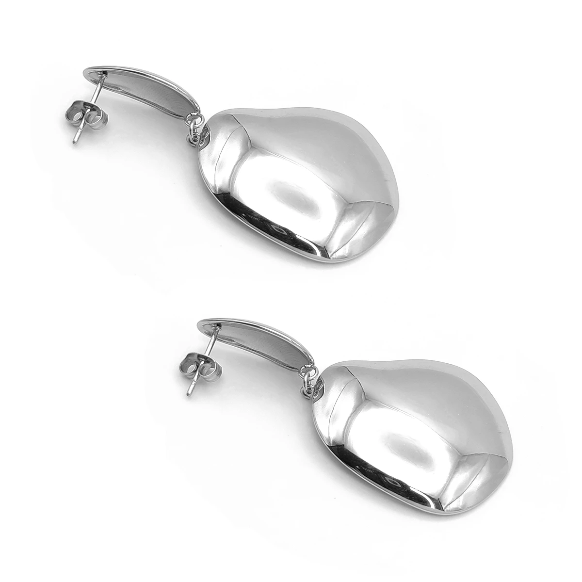 Aretes Acero Plateado Lisos Grandes Asimetricos Elegantes 1