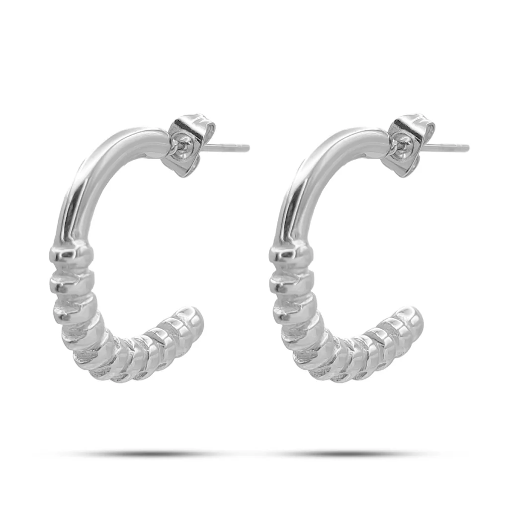 Aretes Acero Plateado Media Cuerda Mitad Lisa 20 mm 6