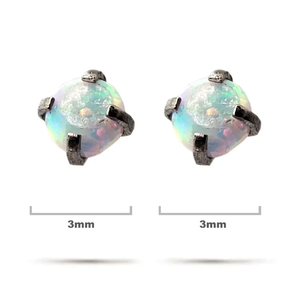 Aretes Acero Plateado Piercing Broquel Opalo Tornasol 3mm 1