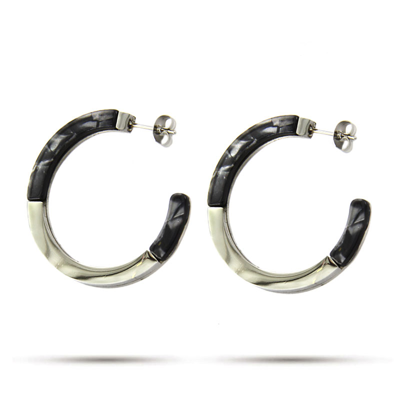 Aretes Acero Plateado Retro Media Arracada Plana Resina