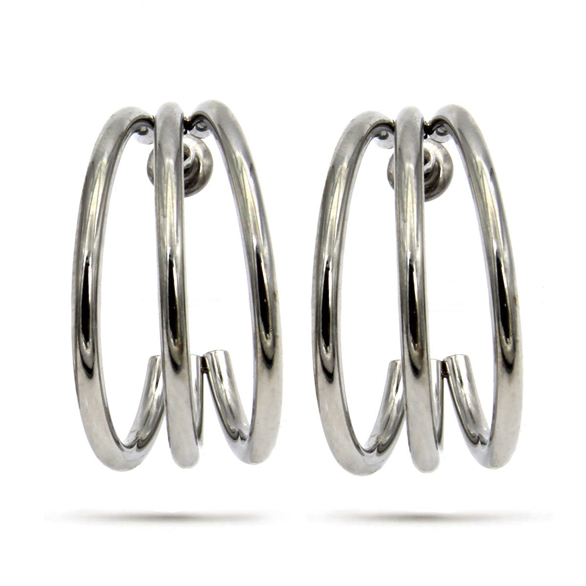 Aretes Acero Plateado Tipo Arracada 3 Linea Simple Grande