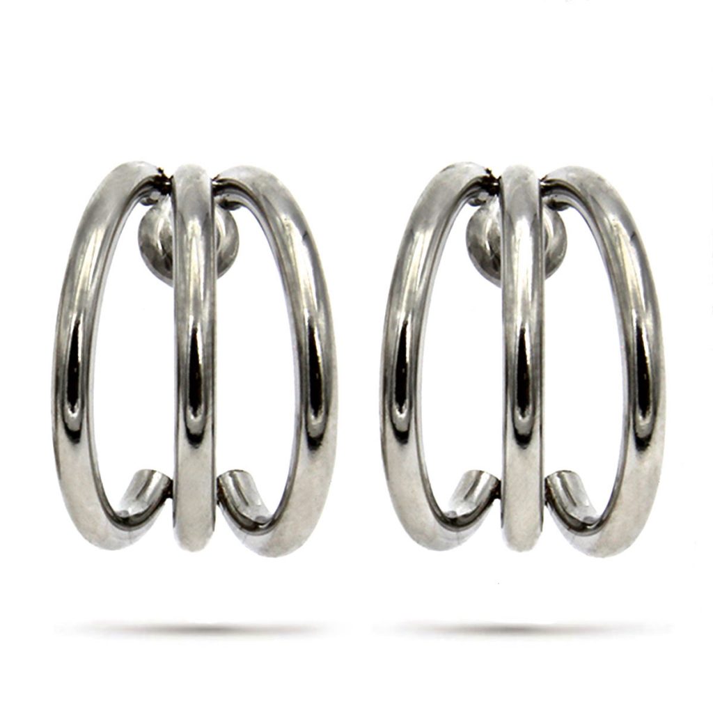 Aretes Acero Plateado Tipo Arracada 3 Media Linea Simple3