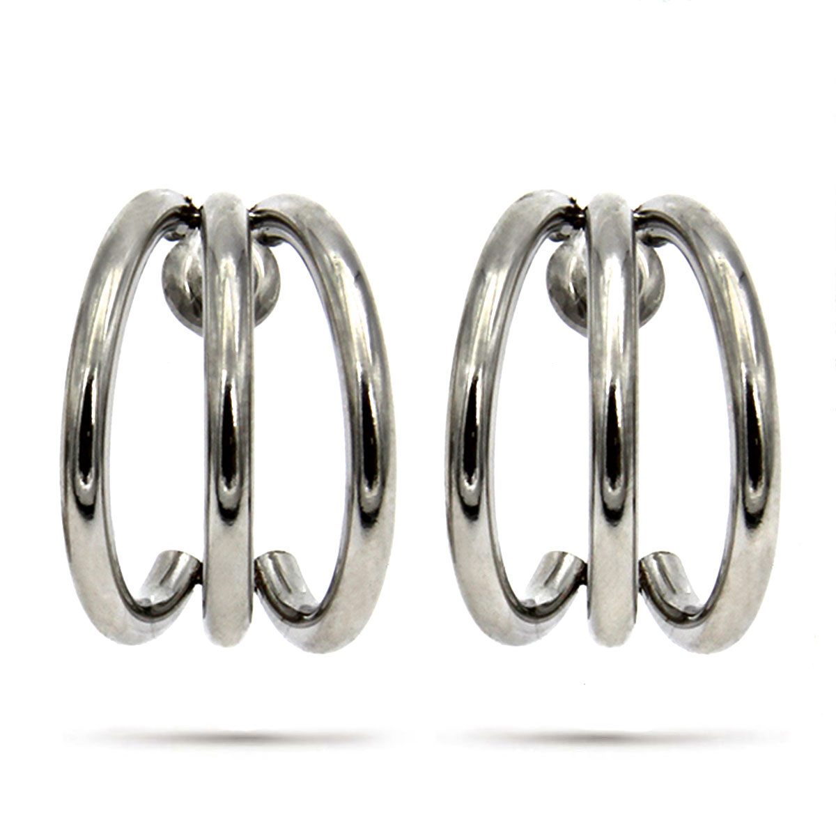 Aretes Acero Plateado Tipo Arracada 3 Media Linea Simple3