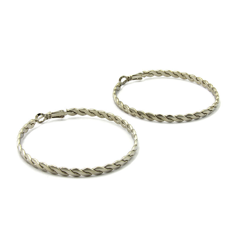 Aretes Acero Plateado Tipo Arracada Trenzado Hueca 55mm 2