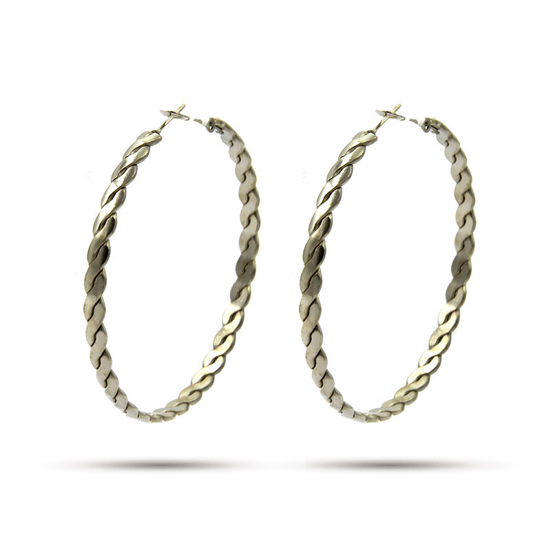 Aretes Acero Plateado Tipo Arracada Trenzado Hueca 55mm