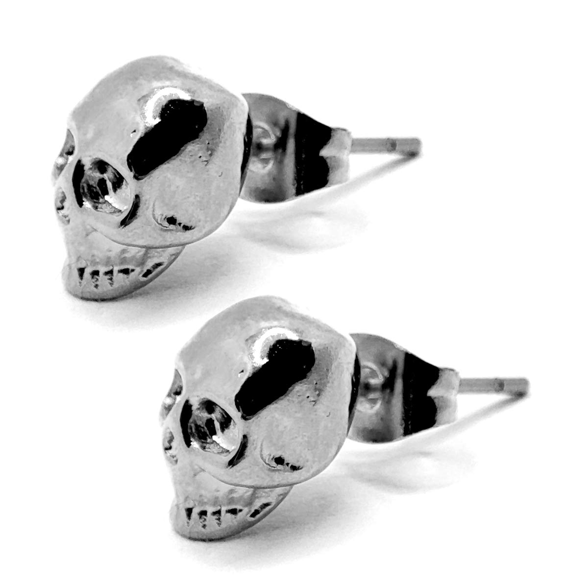 Aretes Acero Plateado Tipo Broquel Craneo Calavera Skull 2