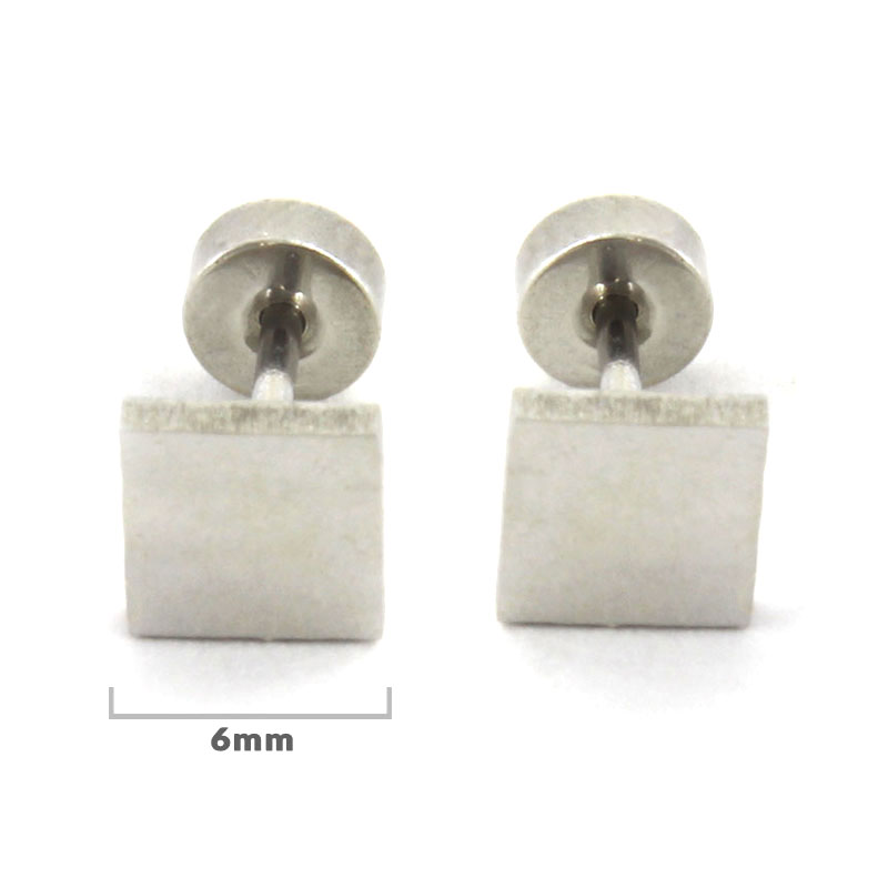 Aretes Acero Plateado Tipo Broquel Dormilon Cuadrado Liso