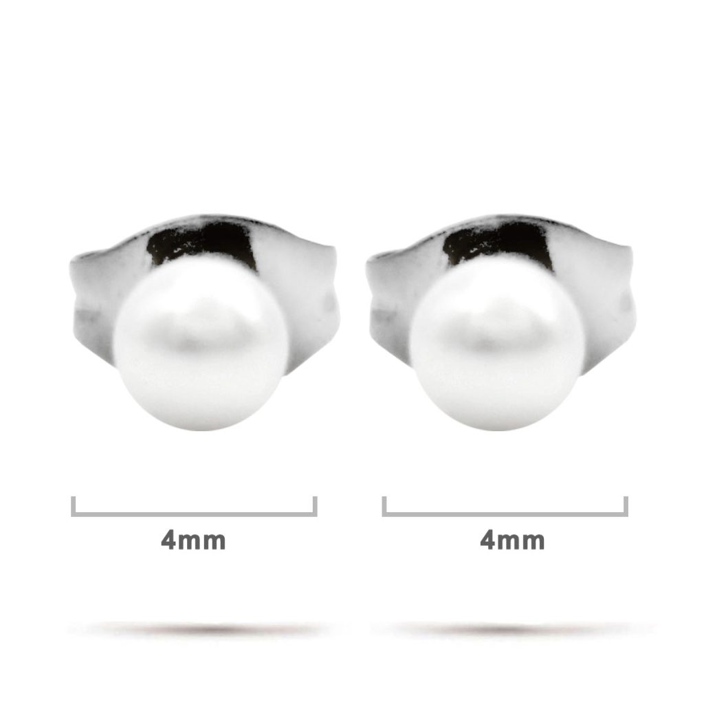 Aretes Acero Plateado Tipo Broquel Imitacion Perla 4mm