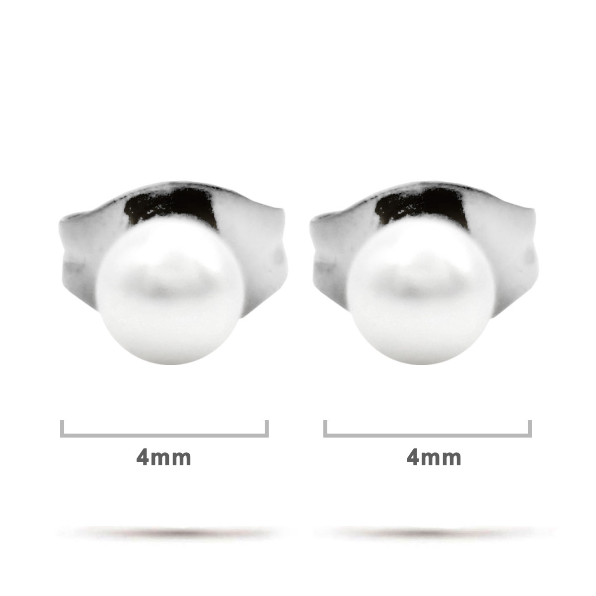 Aretes Acero Plateado Tipo Broquel Imitacion Perla 4mm