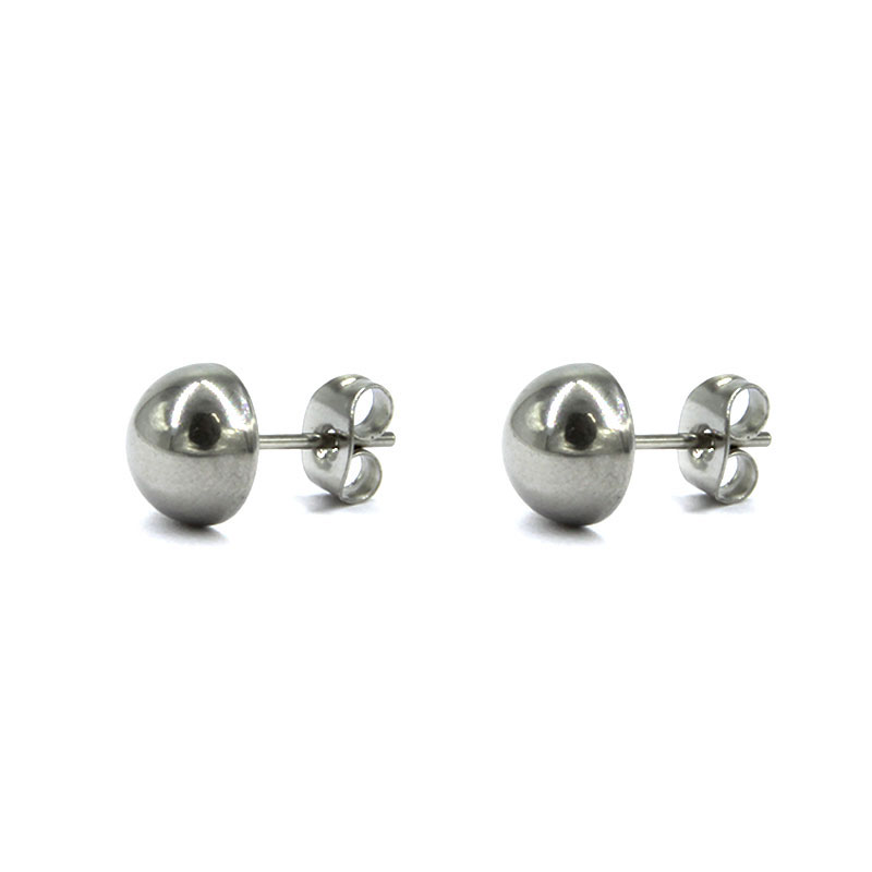 Aretes Acero Plateado Tipo Broquel Media Bola Solida 8mm 2