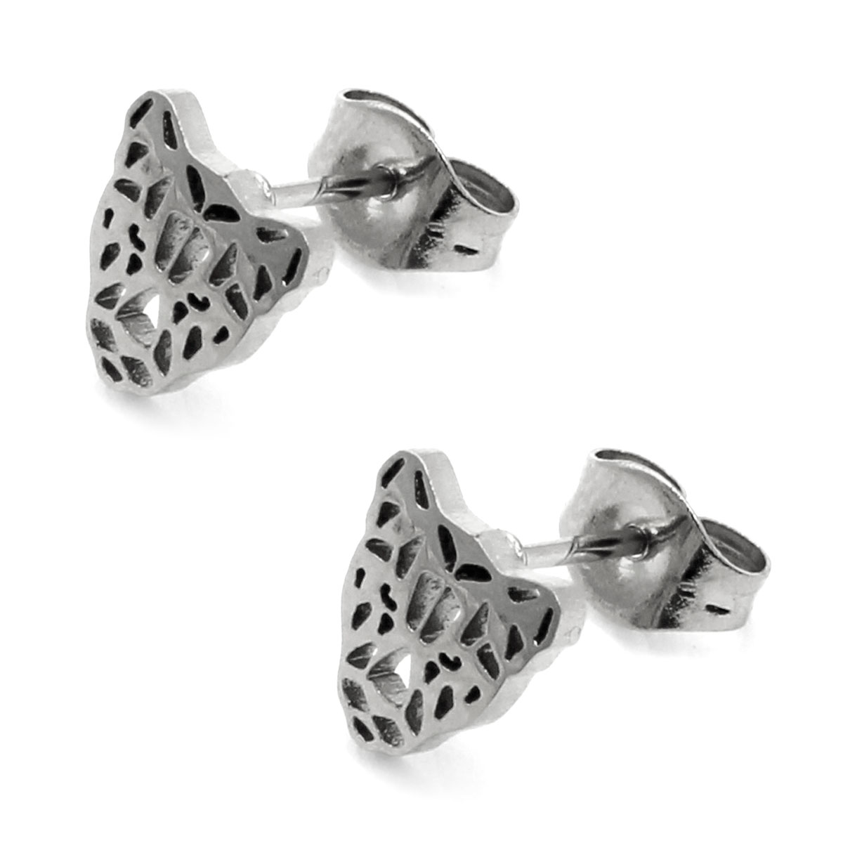 Aretes Acero Plateado Tipo Broquel Pantera Geometrica 2
