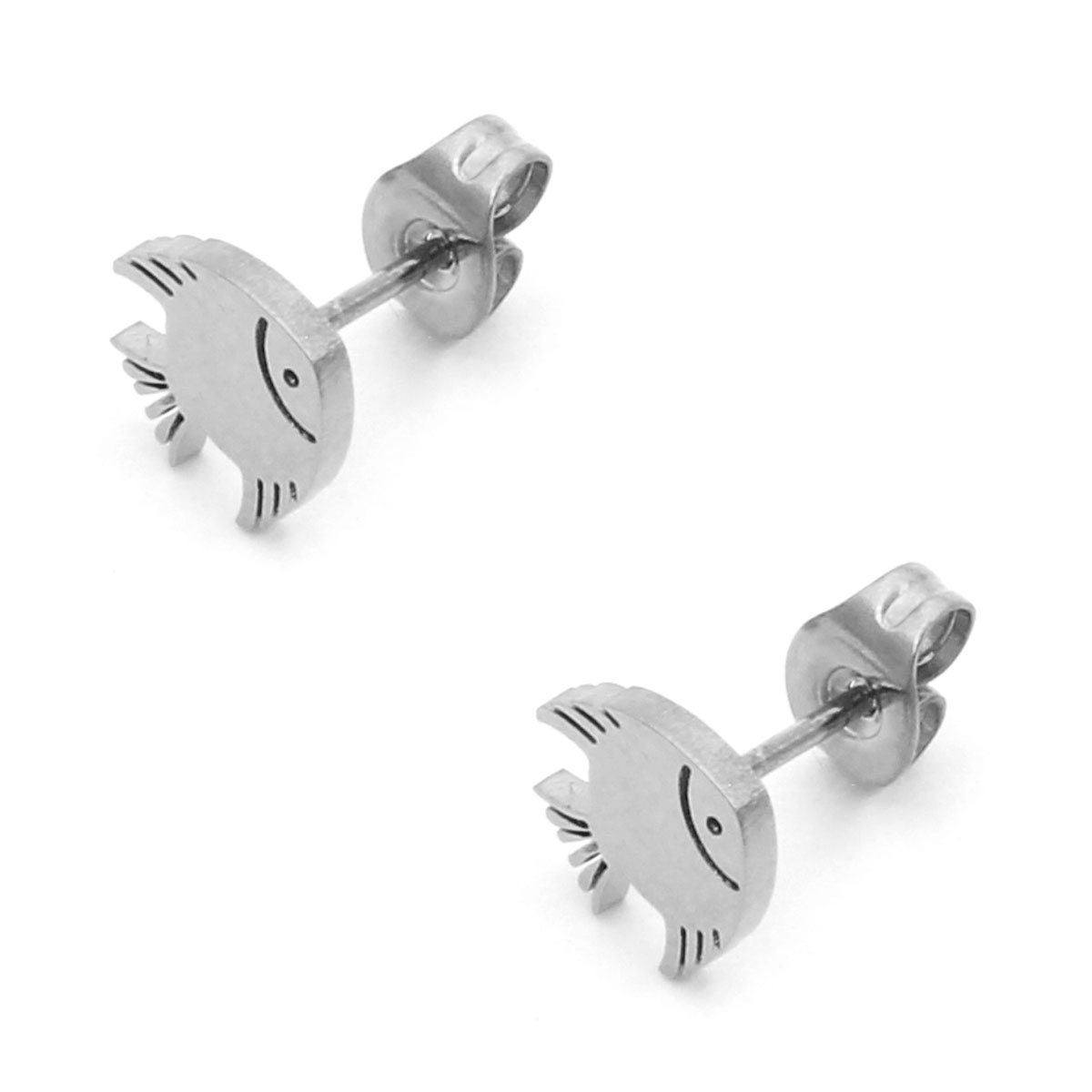 Aretes Acero Plateado Tipo Broquel Pez Dorado Pescado 2 1