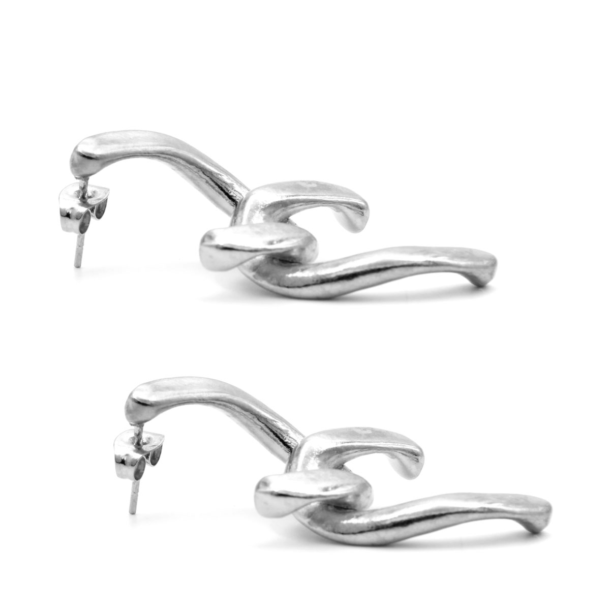 Aretes Acero Plateado Tipo Cadena Eslabon Medio Barbado 2