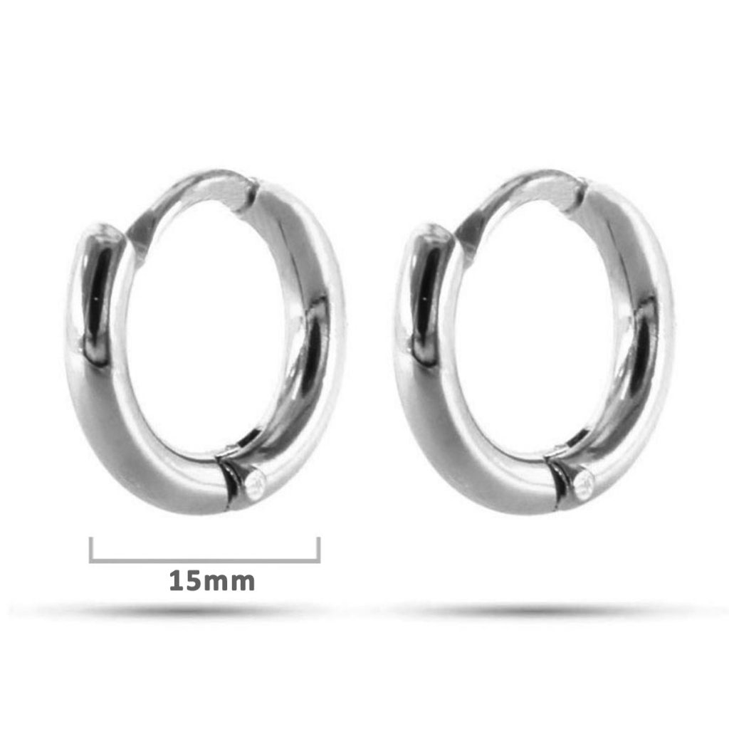 Aretes Acero Plateado Tipo Pendiente Aro Clasica 15mm