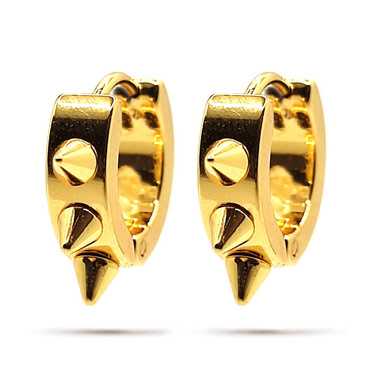 Aretes Huggies Con Picos Acero Dorado Para Mujer Rockstar