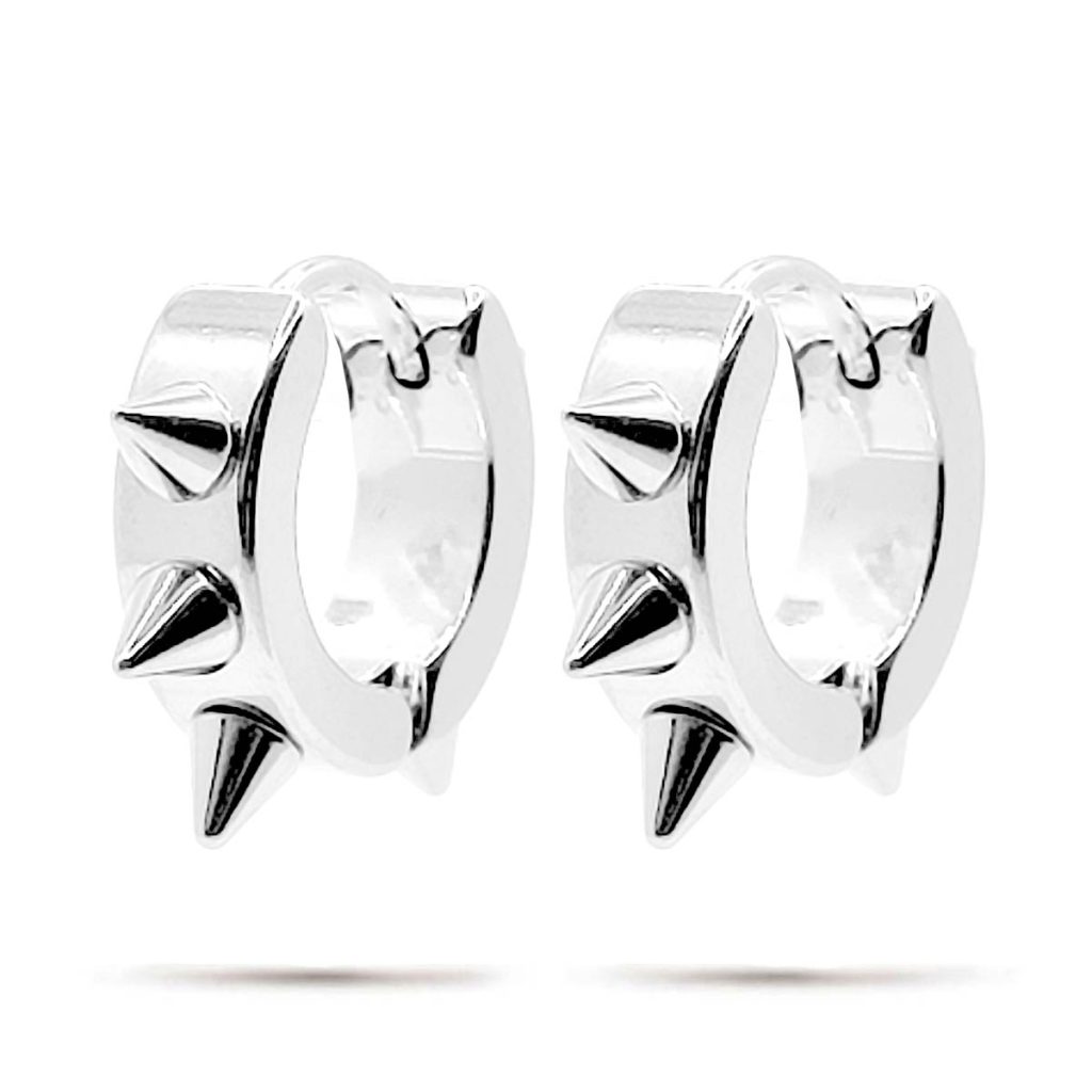 Aretes Huggies Con Picos Acero Plata Para Mujer Rockstar
