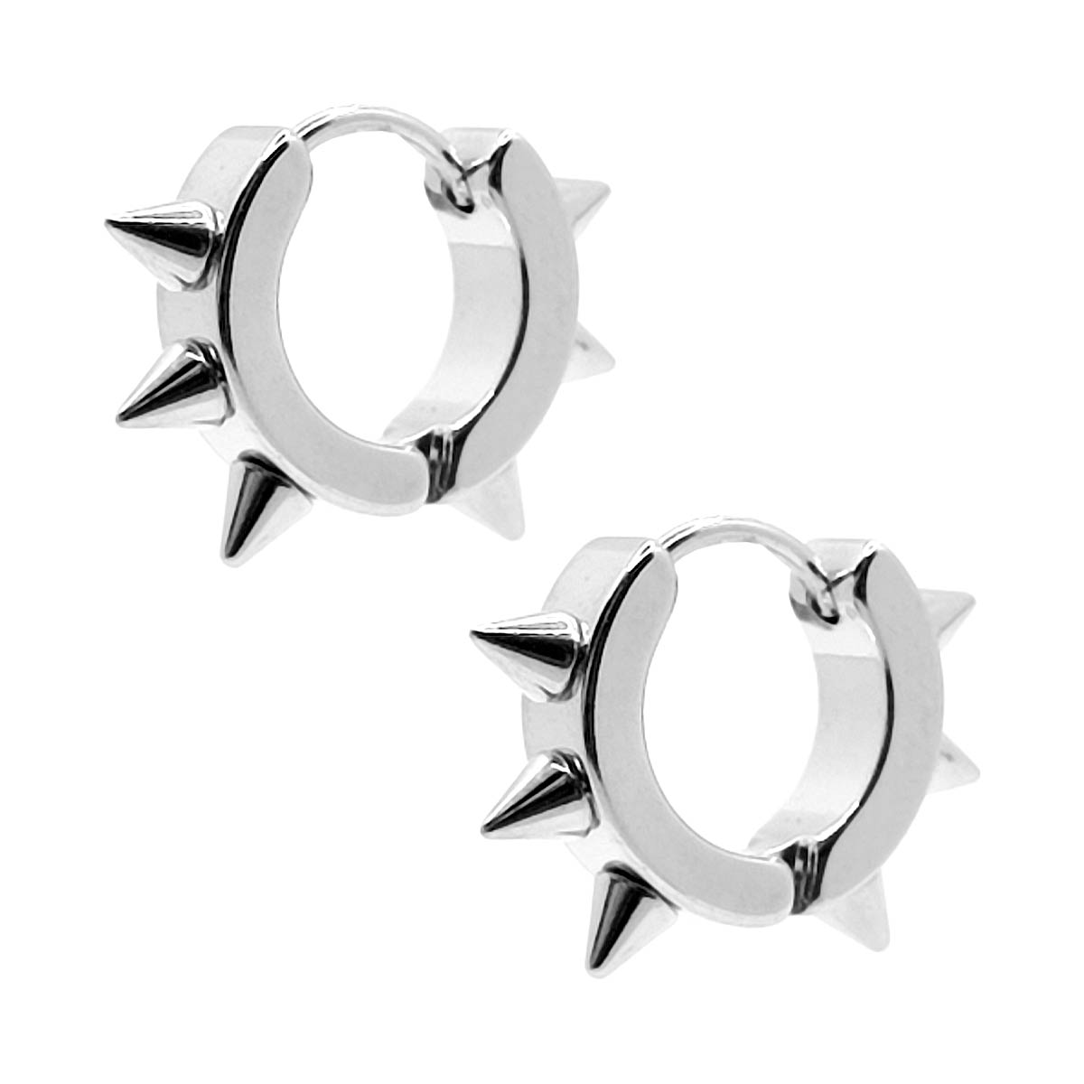 Aretes Huggies Con Picos Acero Plata Para Mujer Rockstar 2