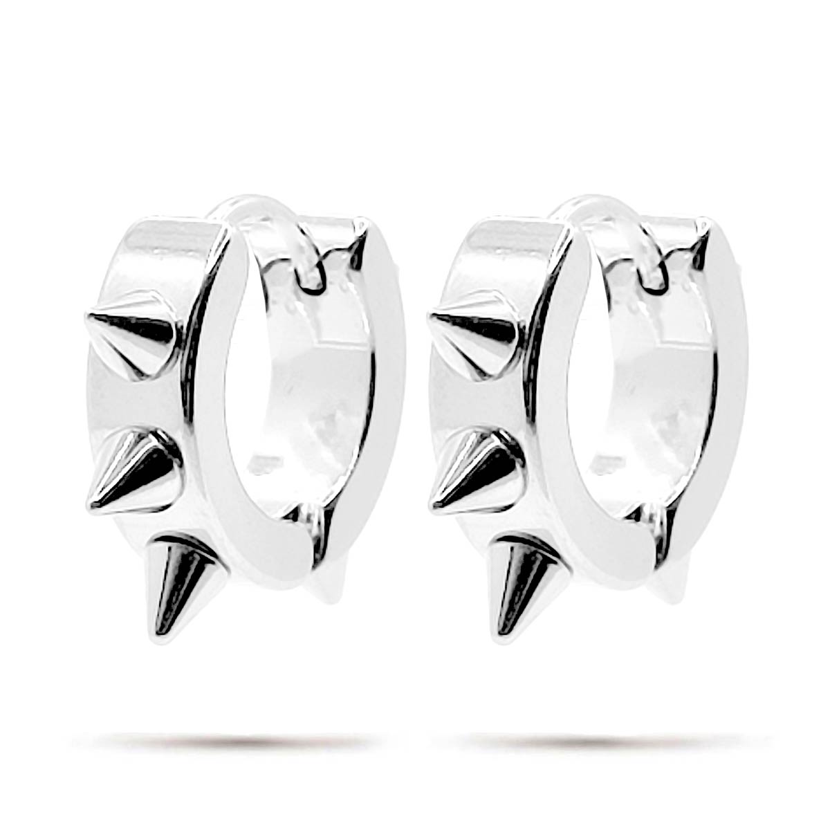 Aretes Huggies Con Picos Acero Plata Para Mujer Rockstar