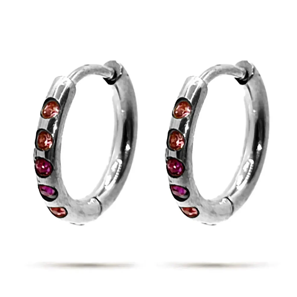 Aretes Mujer Acero Plateado Arracadas Cristales Rosa Lila