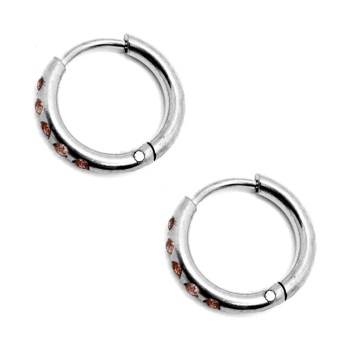 Aretes Mujer Acero Plateado Arracadas Cristales Rosa Lila 2