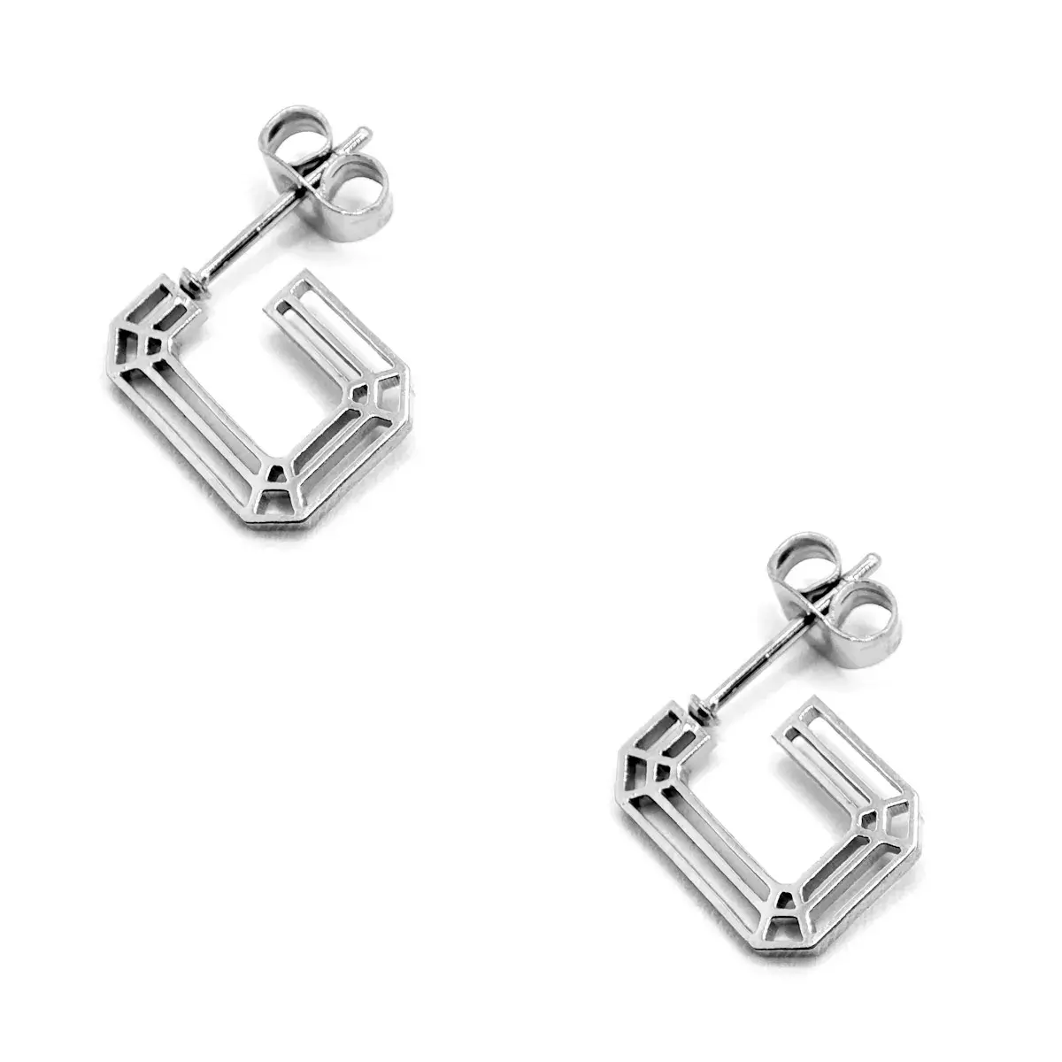 Aretes Mujer Acero Plateado Basico Trazos Geometricos Moda 2