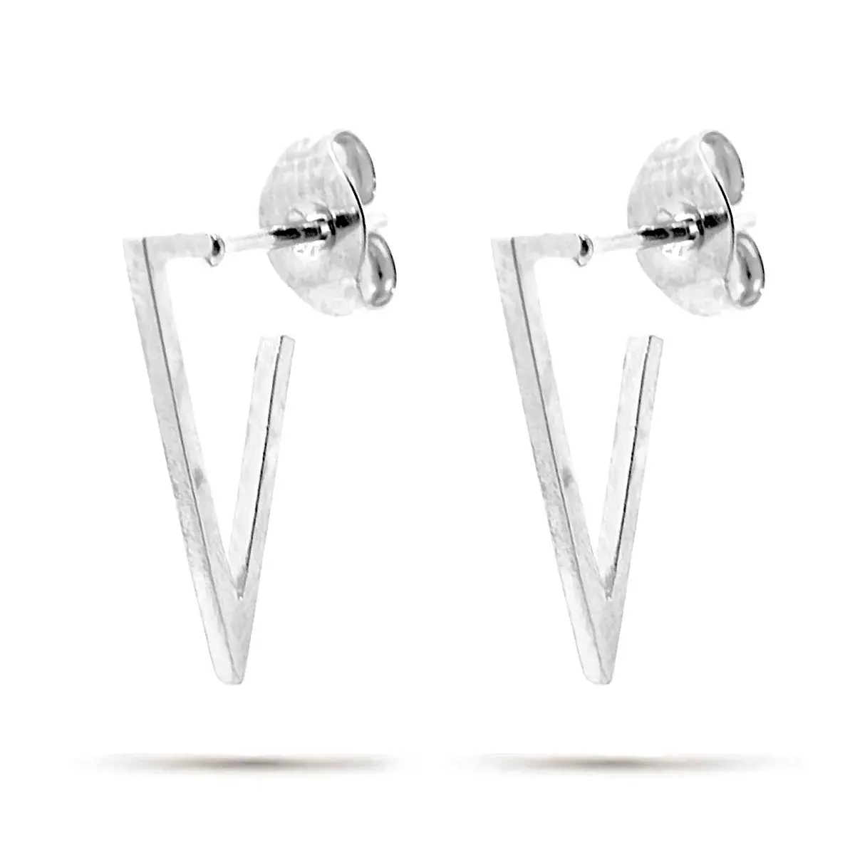 Aretes Mujer Acero Plateado Triangulos Isosceles Inv