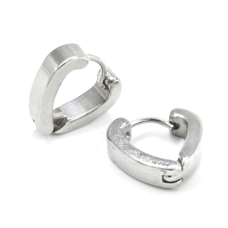 Aretes Tipo Arracada Acero Plateado Huggies Lisas Corazon 2