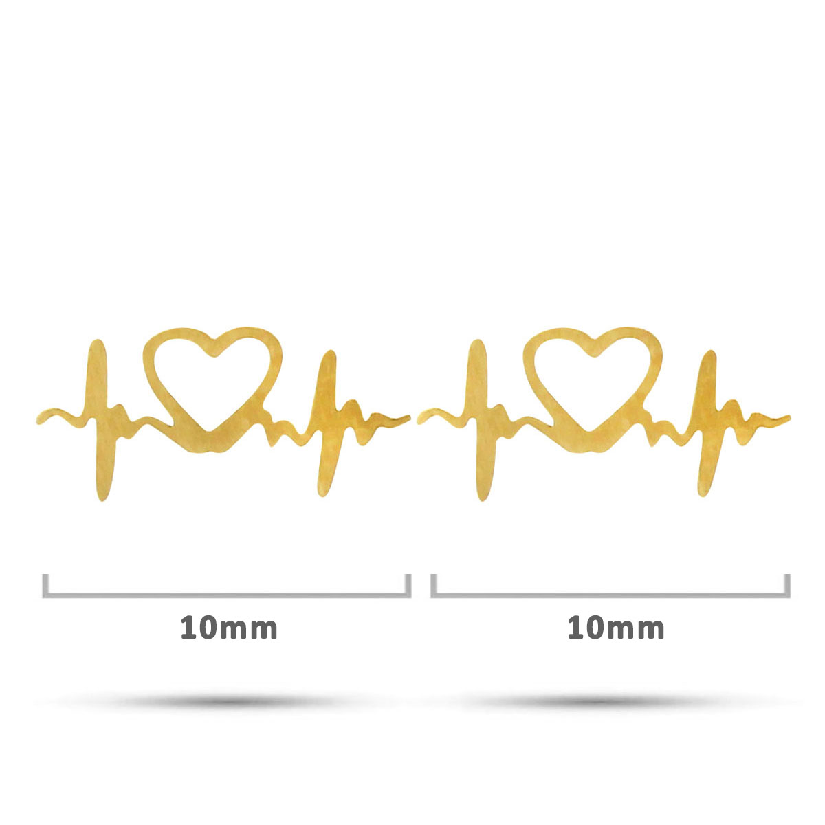 Aretes Tipo Broquel Acero Dorado Corazon Ritmo Cardiaco