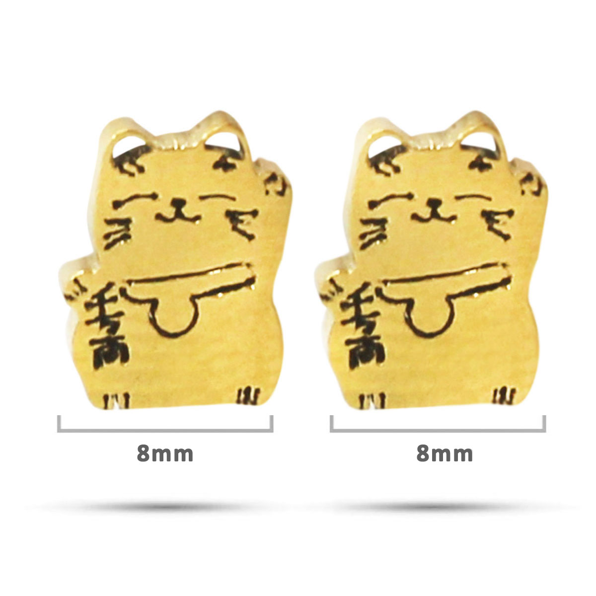 Aretes Tipo Broquel Acero Dorado Gato Suerte Fortuna