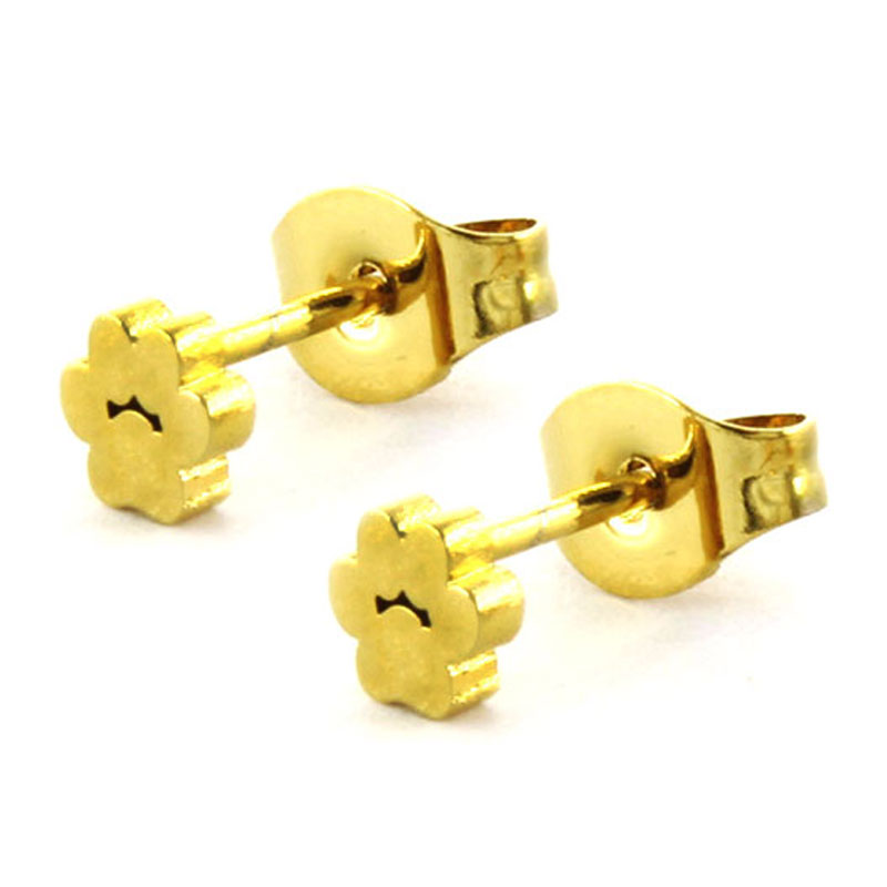 Aretes Tipo Broquel Acero Dorado Petit Huella Mascota 23