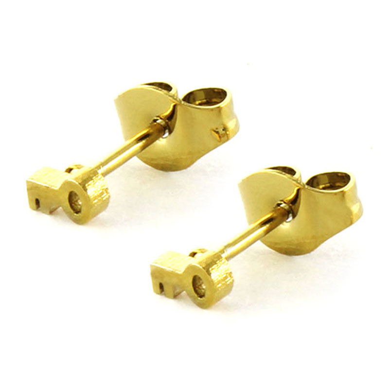 Aretes Tipo Broquel Acero Dorado Petit Llave Vintage 2