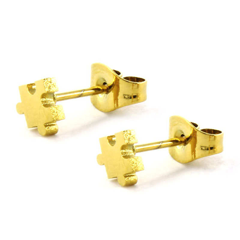 Aretes Tipo Broquel Acero Dorado Petit Rompecabezas 2