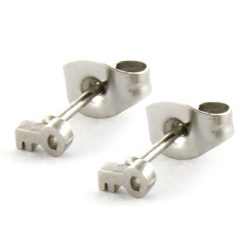 Aretes Tipo Broquel Acero Plateado Petit Llave Vintage 2