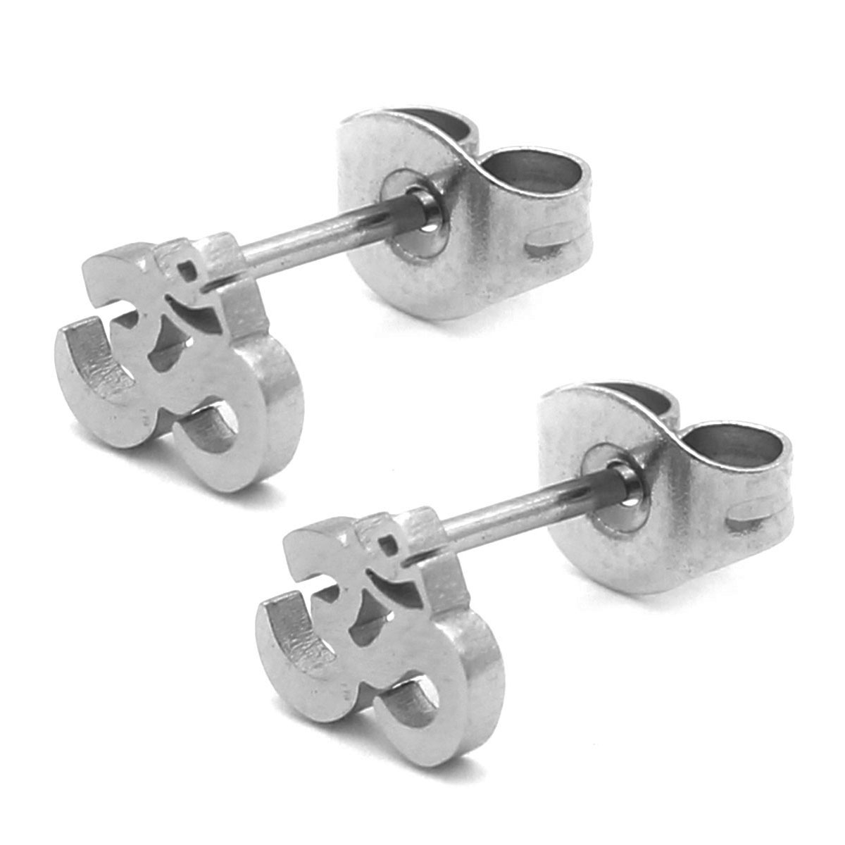 Aretes Tipo Broquel Acero Plateado Simbolo Mantra Om 6mm 2