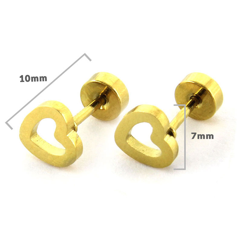 Aretes Tipo Broquel Dormilon Acero Dorado Corazon Hueco 2