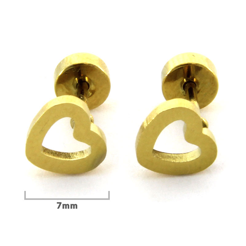 Aretes Tipo Broquel Dormilon Acero Dorado Corazon Hueco