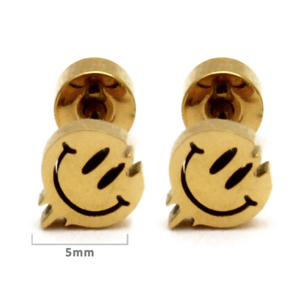 Aretes Tipo Broquel Dormilon Acero Dorado Happy Face