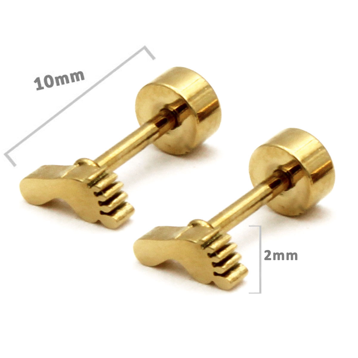 Aretes Tipo Broquel Dormilon Acero Dorado Huella Pie 2