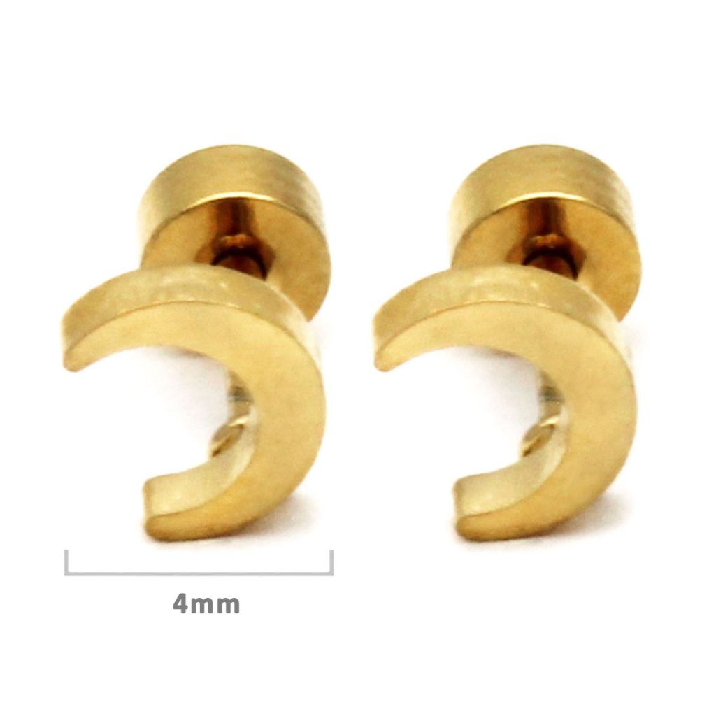 Aretes Tipo Broquel Dormilon Acero Dorado Mini Luna 1