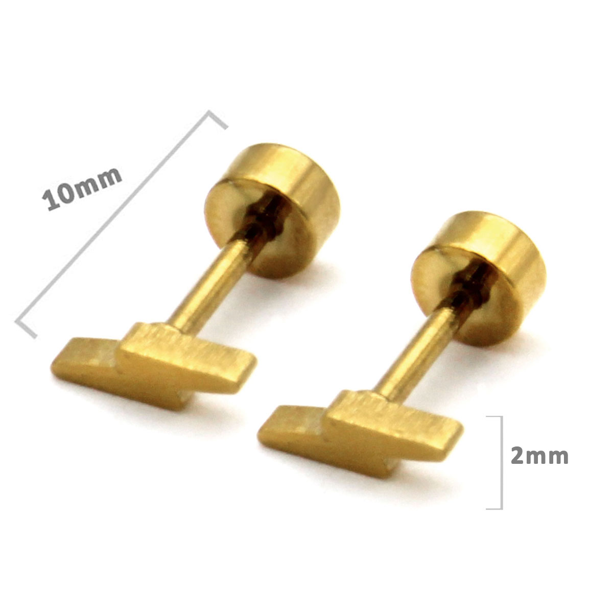 Aretes Tipo Broquel Dormilon Acero Dorado Mini Rayo 2