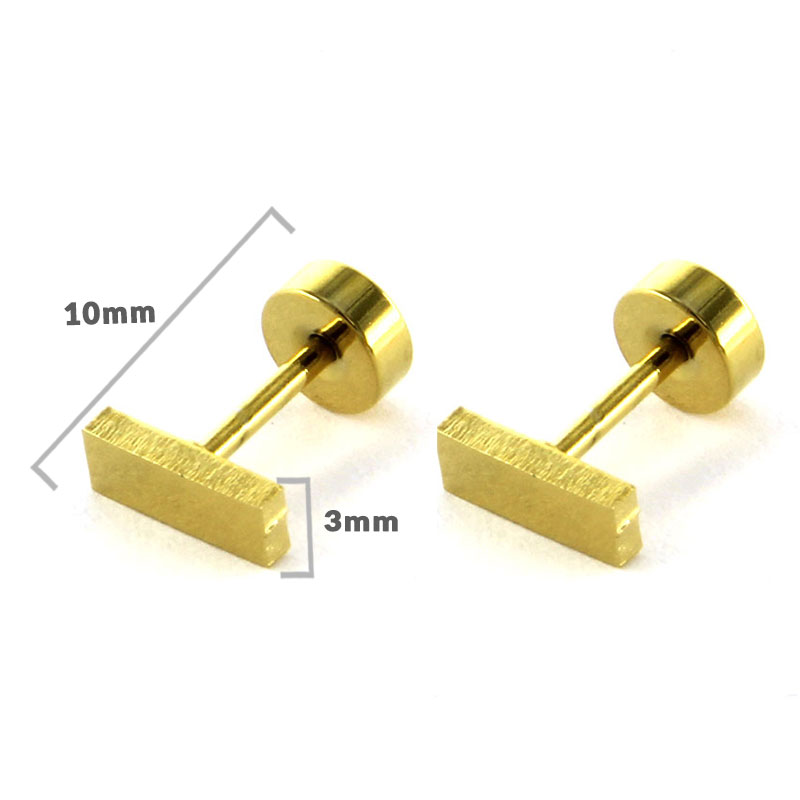 Aretes Tipo Broquel Dormilon Acero Dorado Rectangulo Liso 2