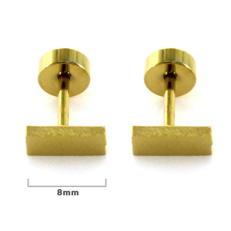 Aretes Tipo Broquel Dormilon Acero Dorado Rectangulo Liso