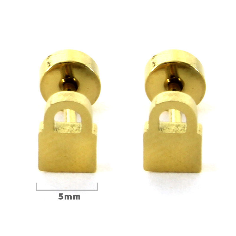 Aretes Tipo Broquel Dormilon Acero Inox Dorado Candado