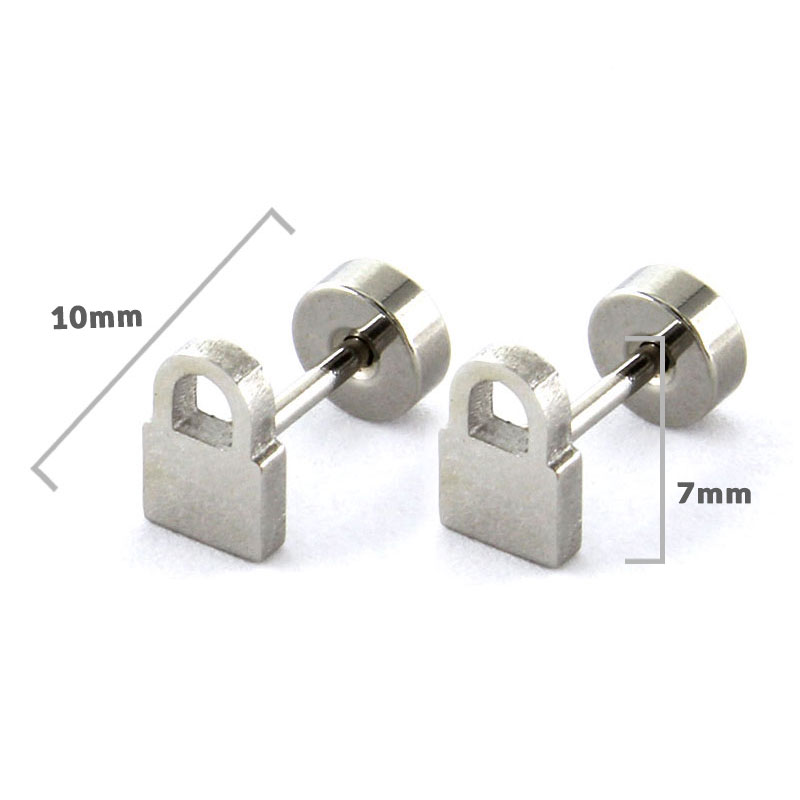 Aretes Tipo Broquel Dormilon Acero Inox Plateado Candado 2