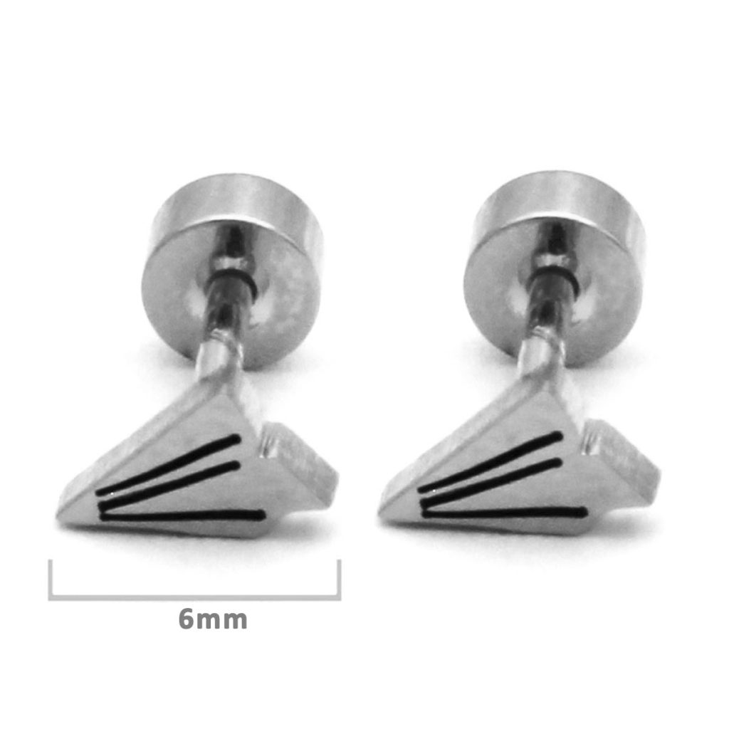 Aretes Tipo Broquel Dormilon Acero Plateado Avion Papel